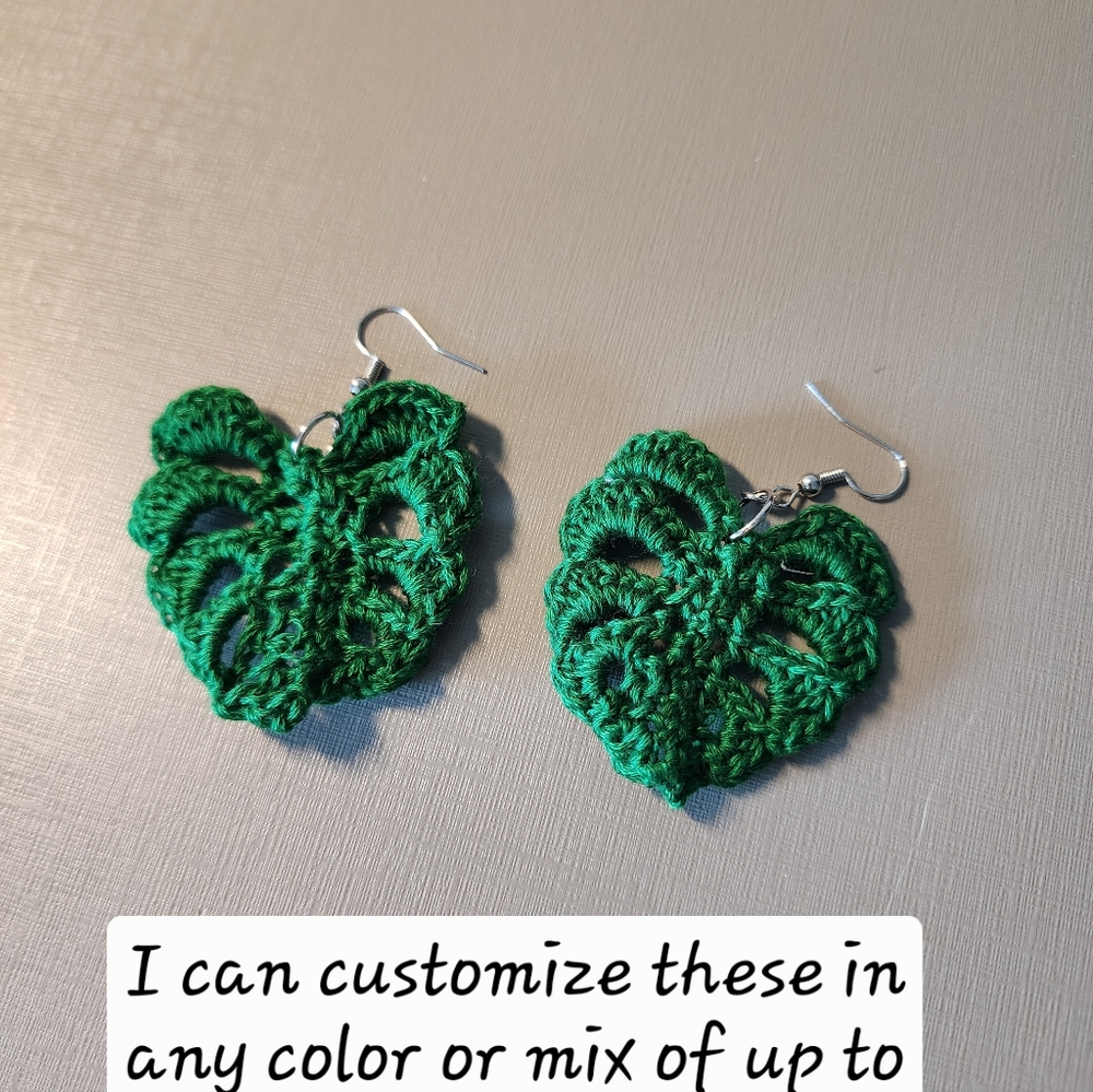 Handmade Crochet Monstera Leaf Earrings